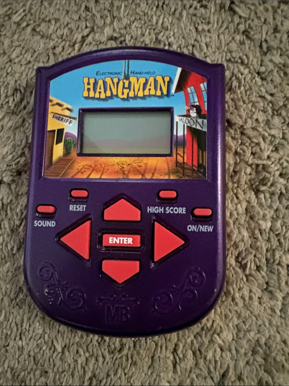 Hasbro Purple Hangman Handheld Game with Red Buttons